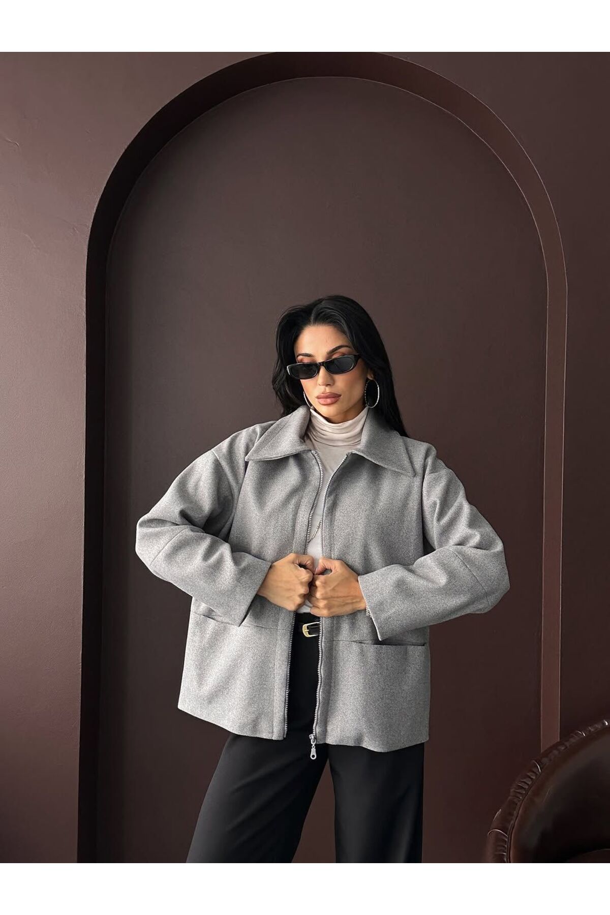 Oversize Kaşe Kadın Kaban Şık Tasarım - Görsel 3