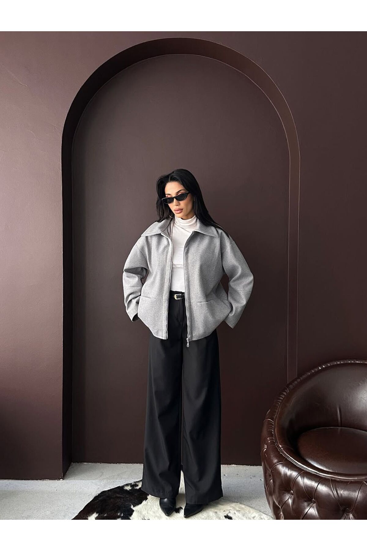 Oversize Kaşe Kadın Kaban Şık Tasarım