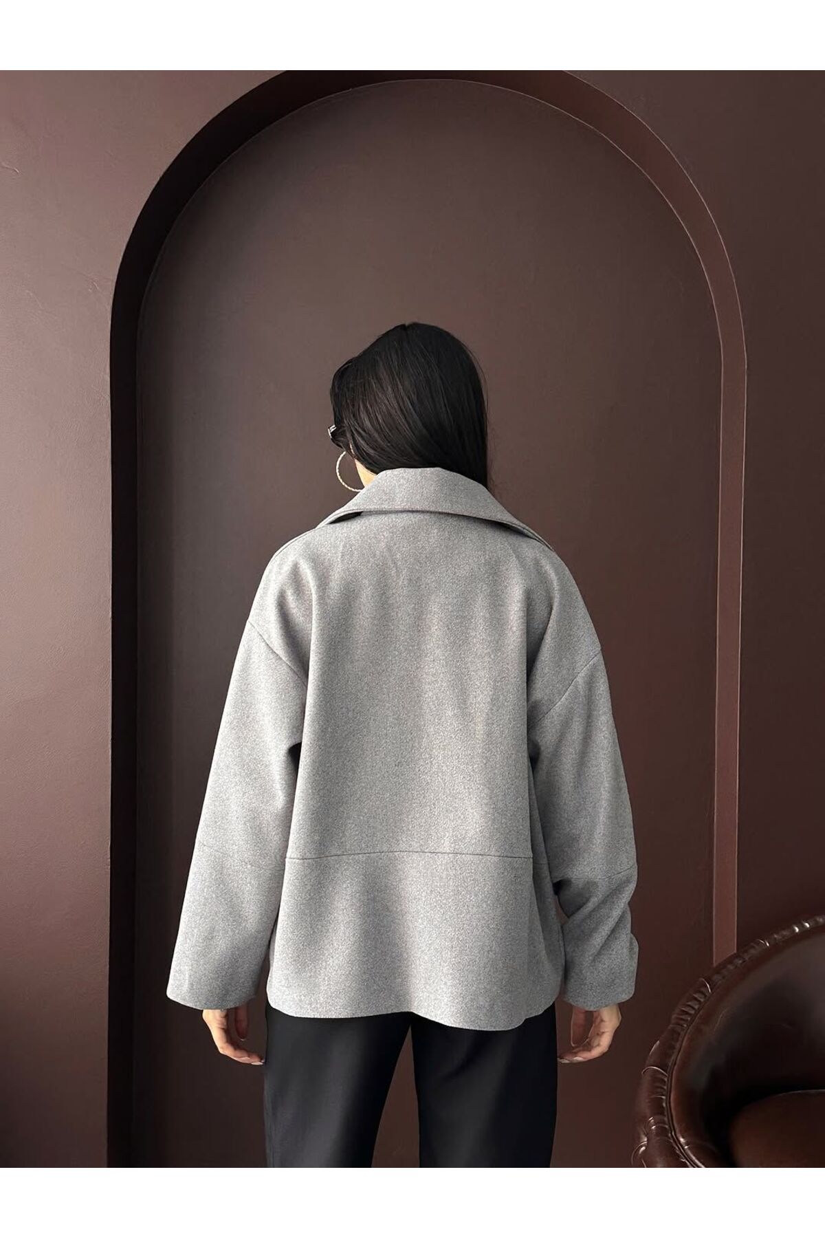 Oversize Kaşe Kadın Kaban Şık Tasarım - Görsel 5