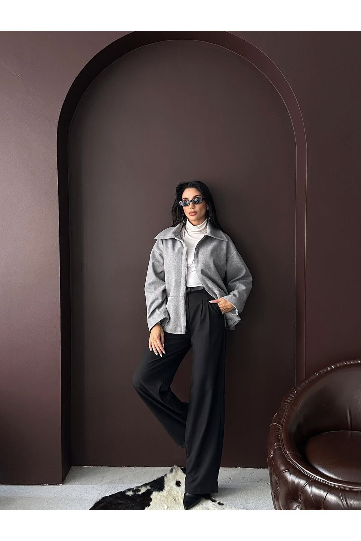 Oversize Kaşe Kadın Kaban Şık Tasarım - Görsel 2