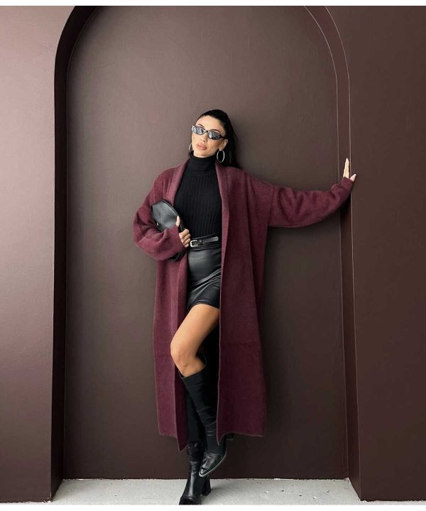 Kadın Uzun Yumoş Dokulu Şal Yaka Triko Hırka