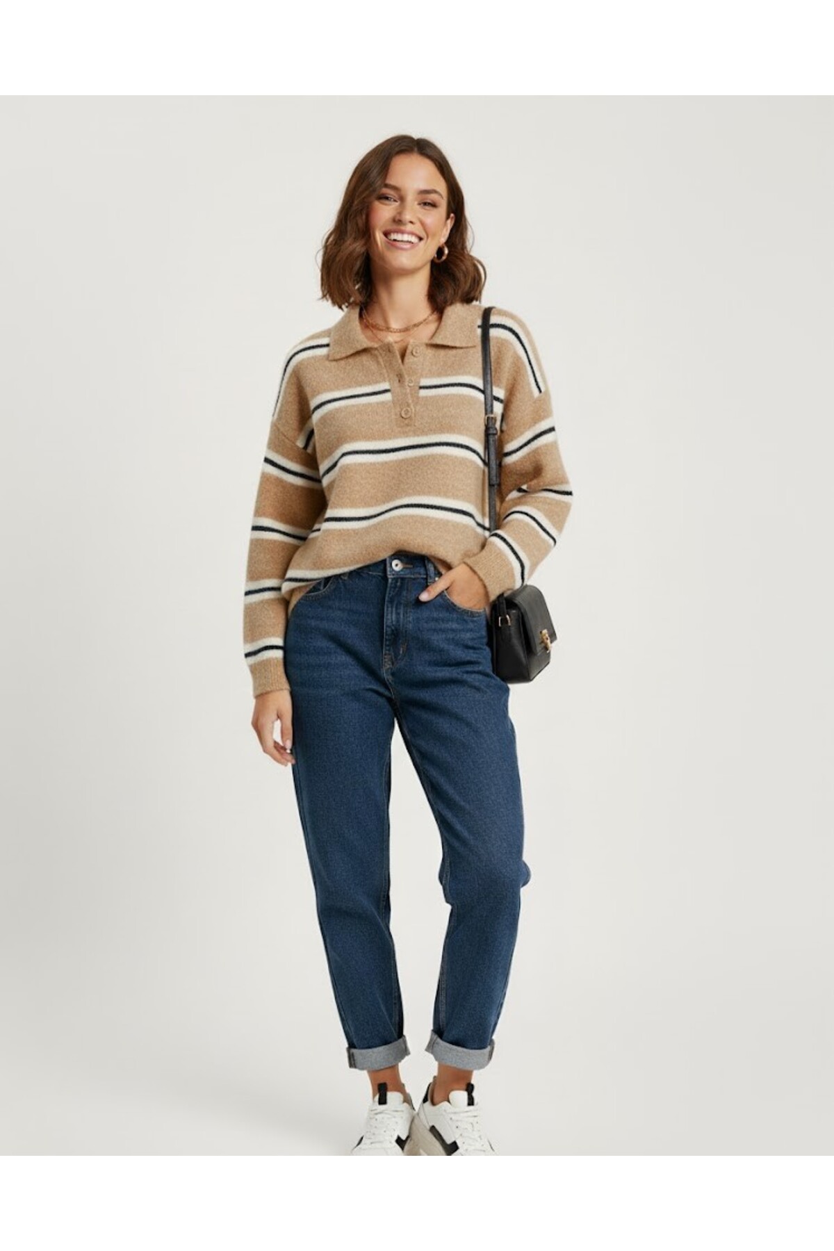 Kadın Gömlek Yaka Triko Kazak - Görsel 2