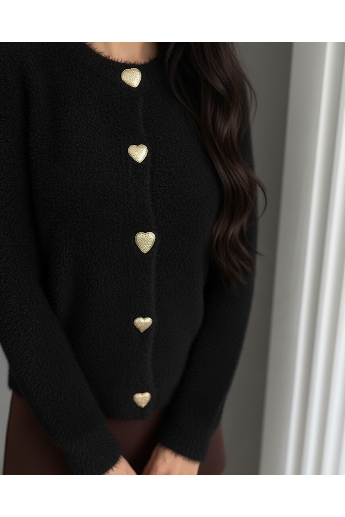 Kadın Kalp Düğmeli Triko Hırka - Görsel 2