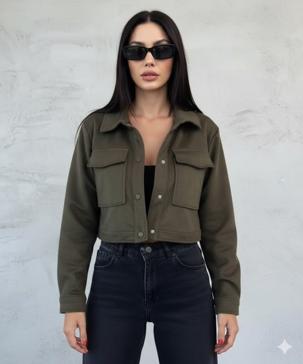 Kadın Su Geçirmez Süet Crop Ceket