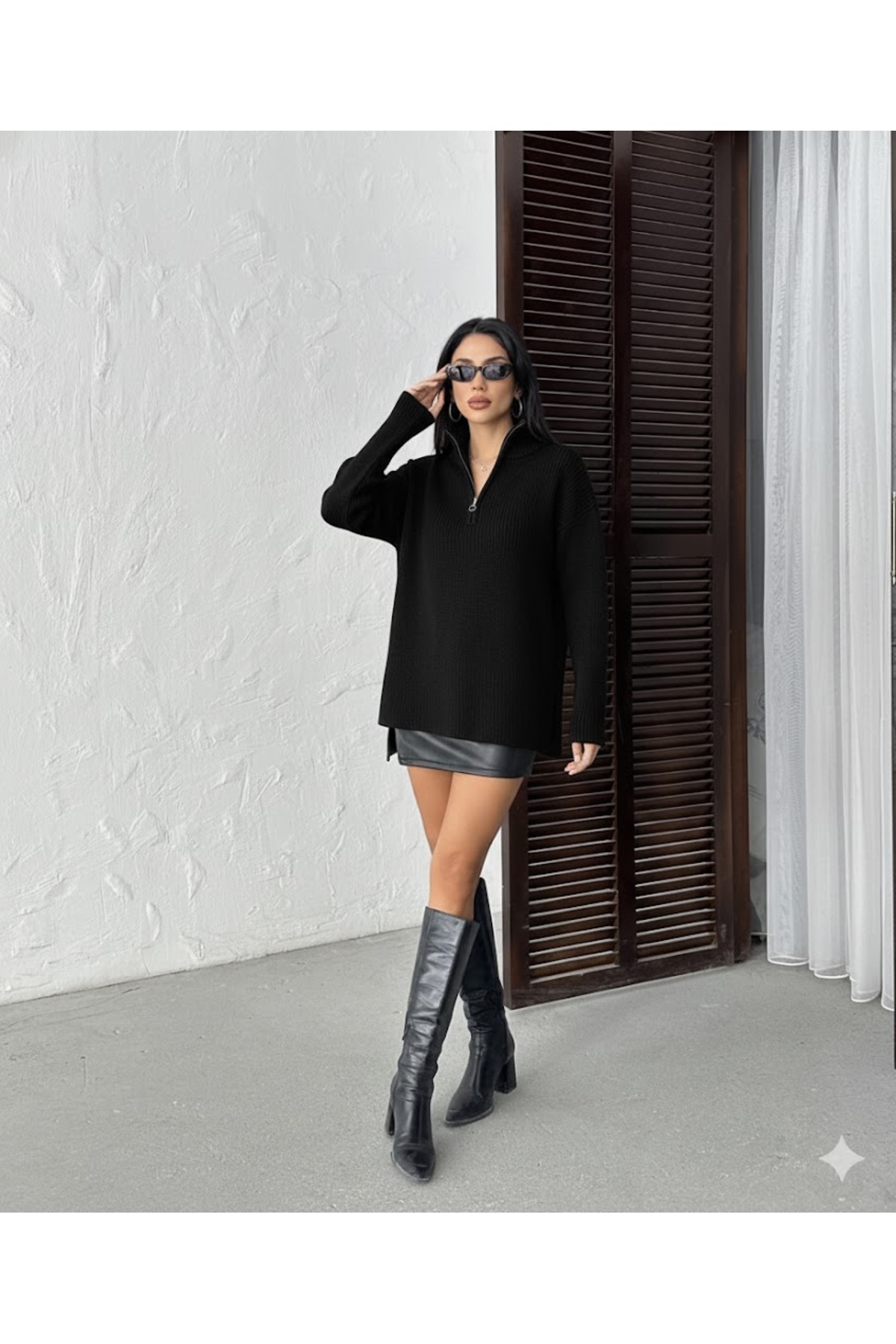 Kadın Fermuarlı Polo Yaka Triko Kazak - Görsel 3