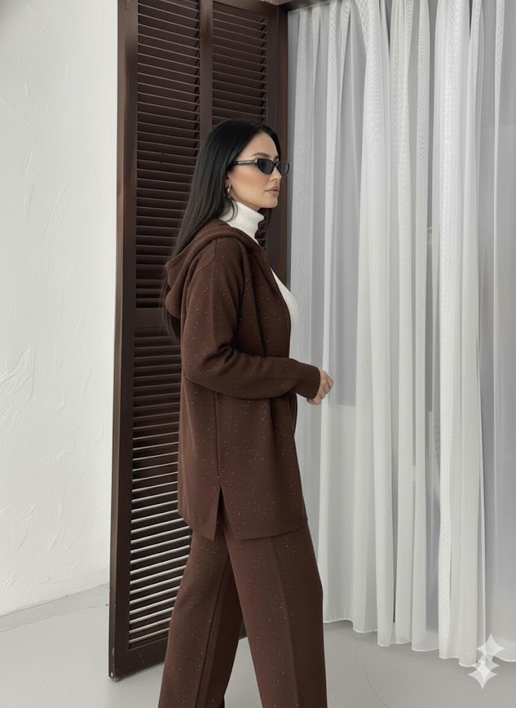 Simli Triko Takım – Kahvengi