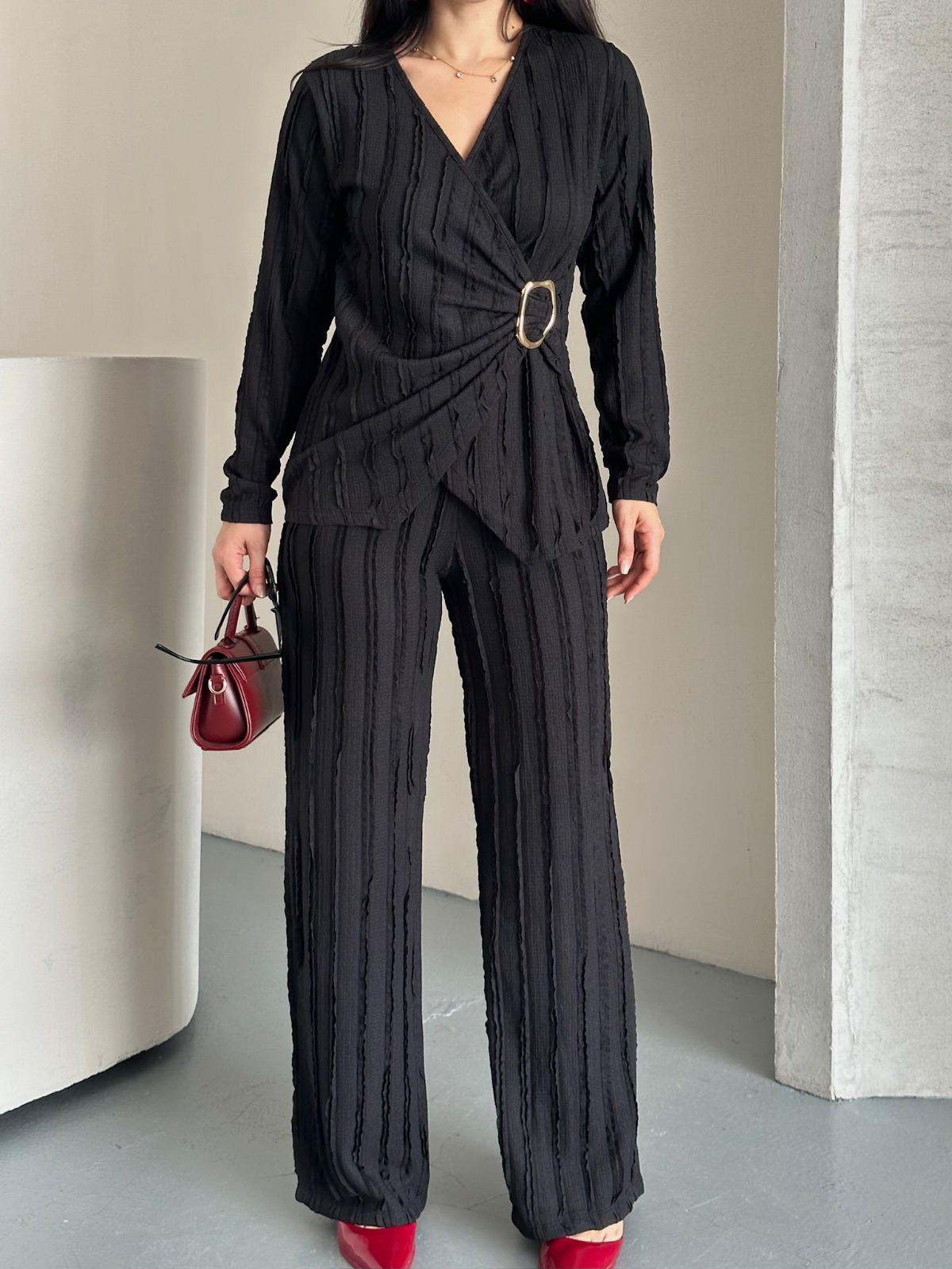 Kadın Bürümcük Dokuma Casual Alt Üst Takım - Görsel 2