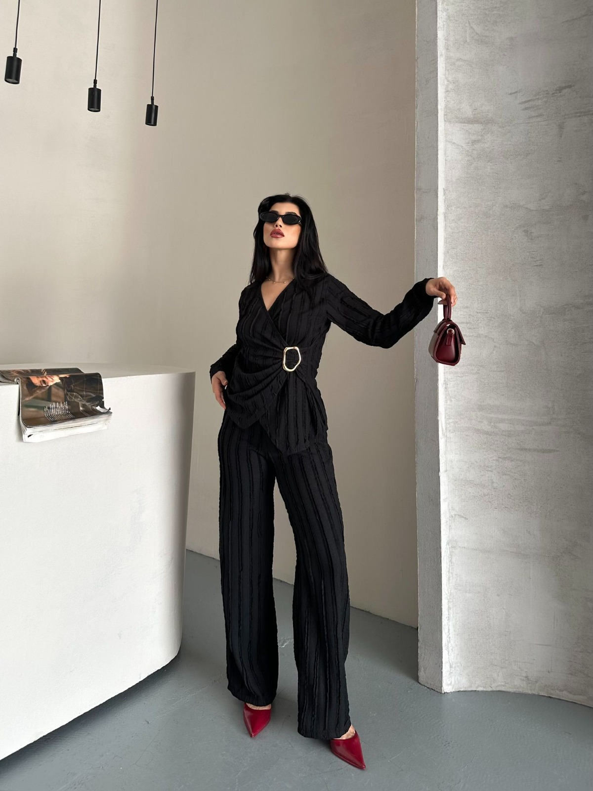 Kadın Bürümcük Dokuma Casual Alt Üst Takım - Görsel 3