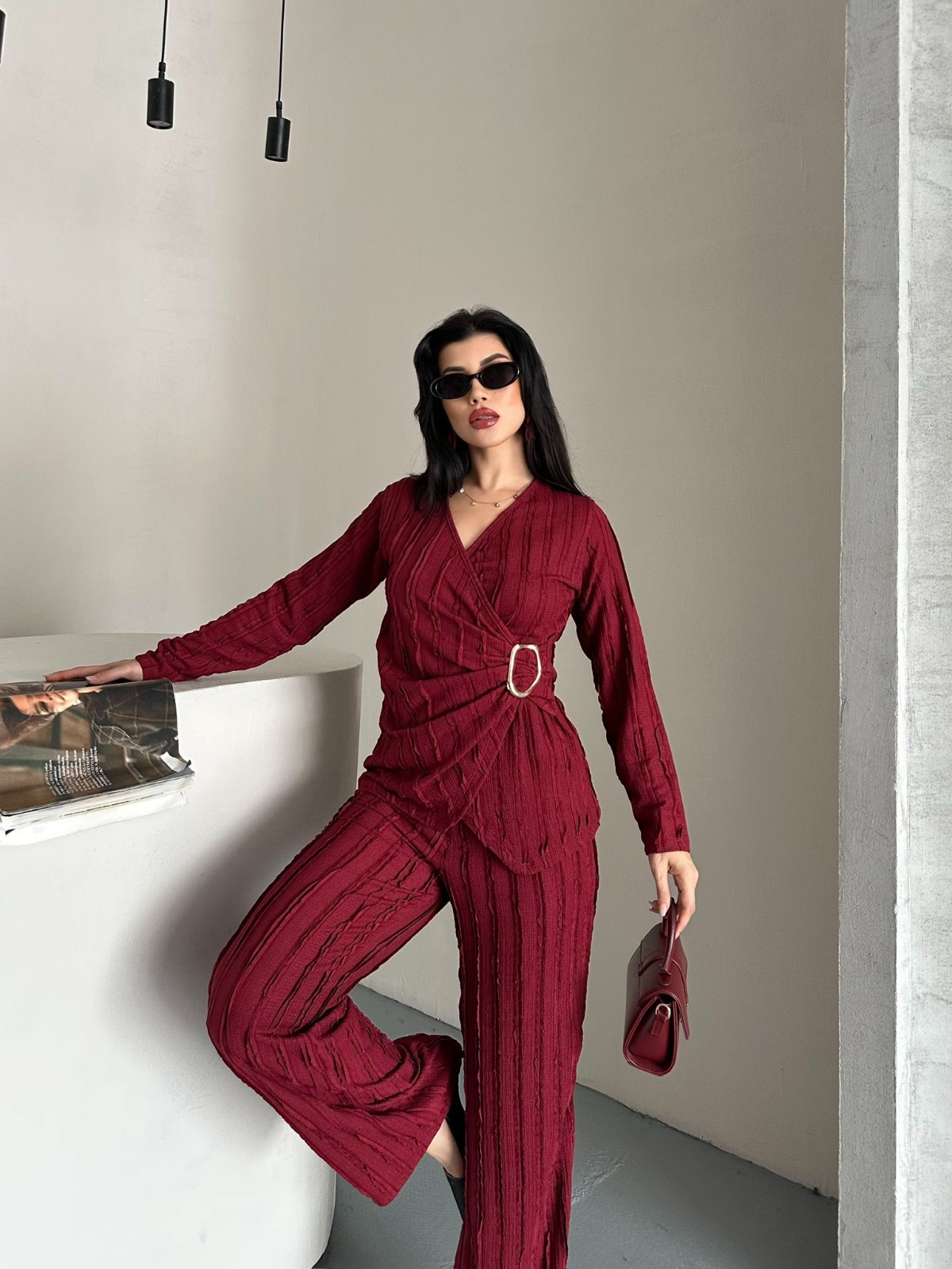 Kadın Bürümcük Dokuma Casual Alt Üst Takım - Görsel 4