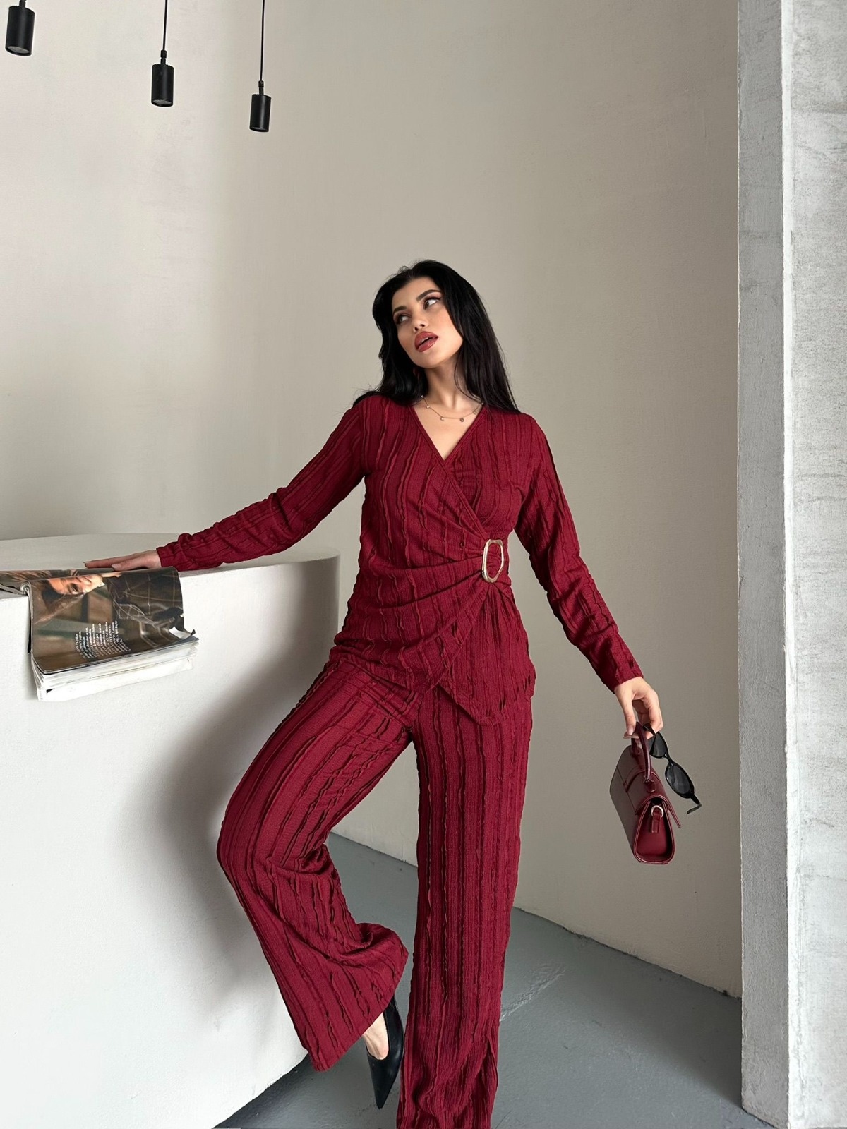 Kadın Bürümcük Dokuma Casual Alt Üst Takım - Görsel 5