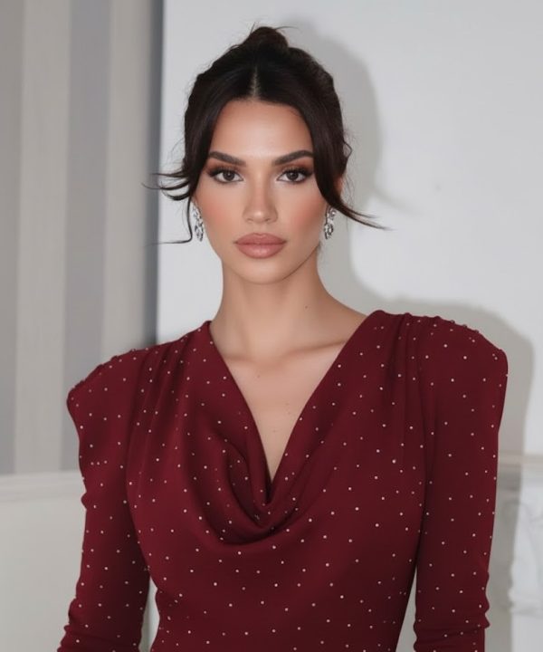 TAŞLI DEGAJE YAKA ELBİSE