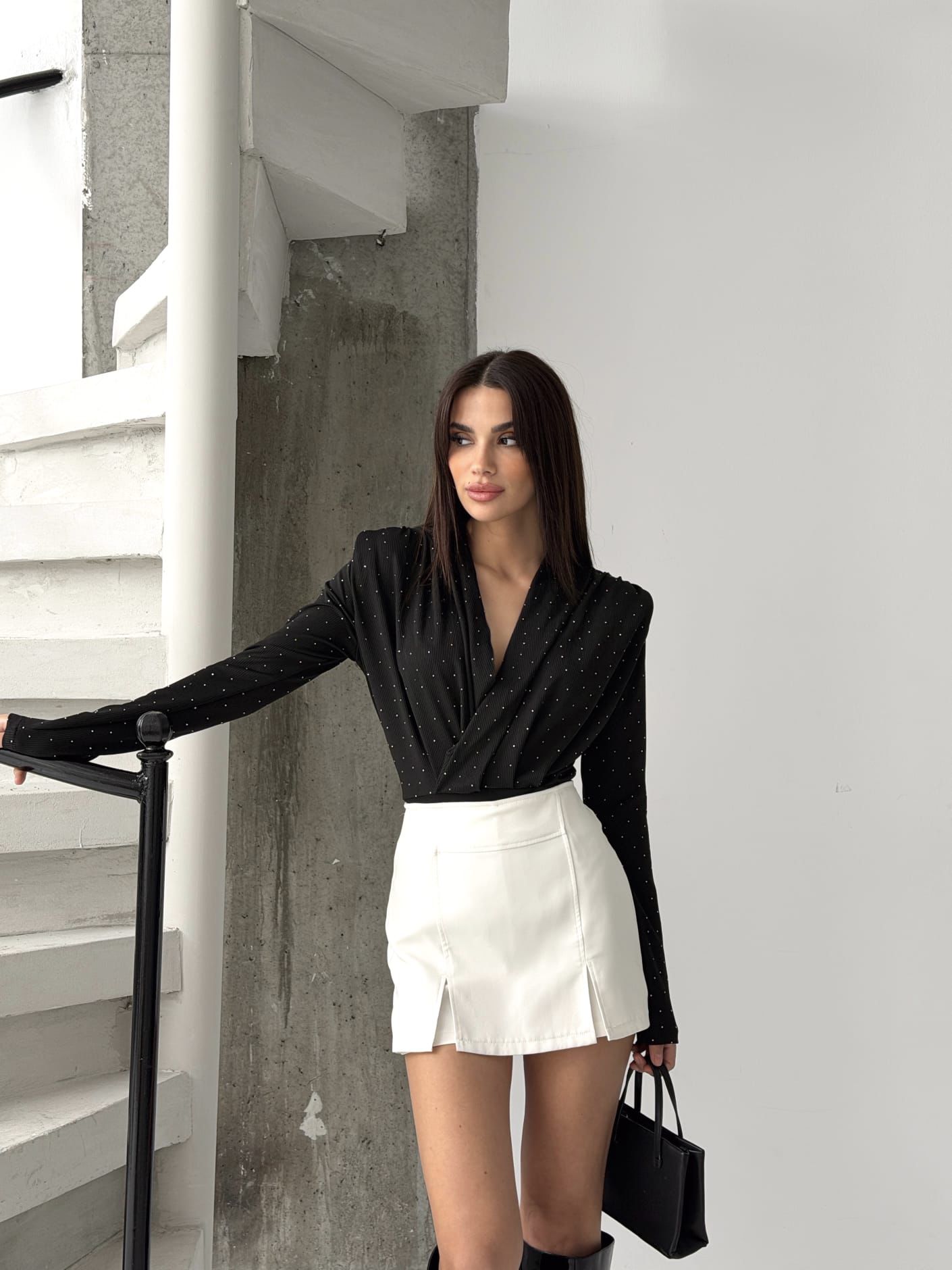 DRAPELİ İNCE TAŞLI CITCITLI BODYSUİT - Görsel 13