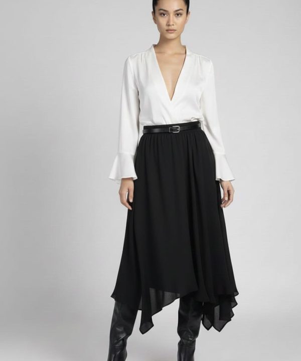 KADIN ASTARLI BELİ LASTİKLİ ŞİFON ETEK