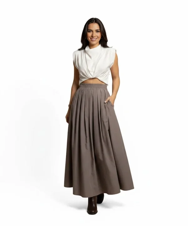 KADIN PLİSELİ MAXİ BOY POPLİN ETEK