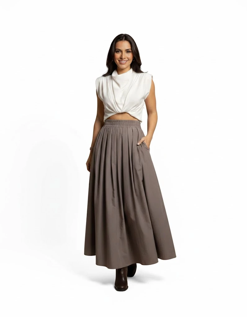 KADIN PLİSELİ MAXİ BOY POPLİN ETEK