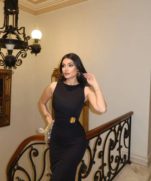 TOKALI YIRTMAÇLI  MİDİ ELBİSE