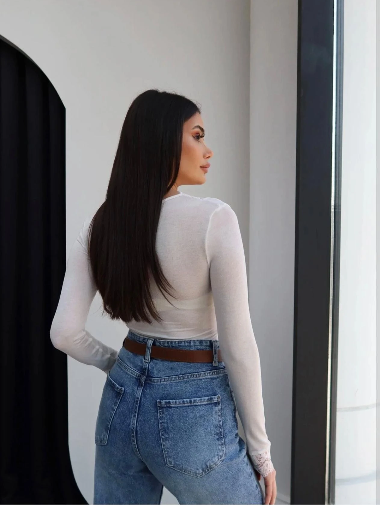 DANTEL YAKA KAŞMİR KARISIMLI BLUZ