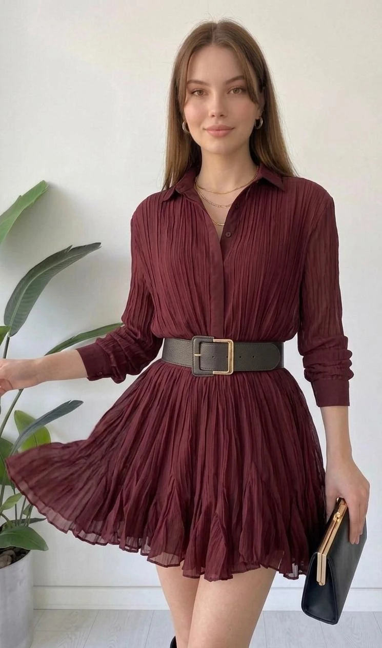 BORDO KEMER DETAYLI KİTYA ELBİSE