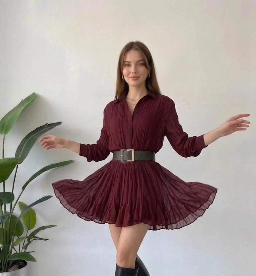 BORDO KEMER DETAYLI KİTYA ELBİSE