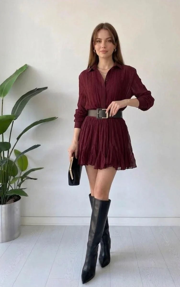 BORDO KEMER DETAYLI KİTYA ELBİSE