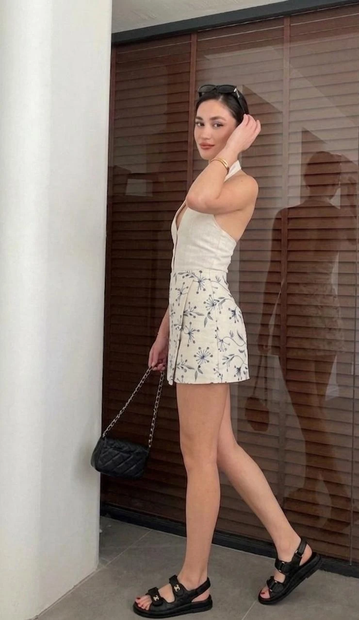 NAKIŞ DETAY KETEN ŞORT ETEK