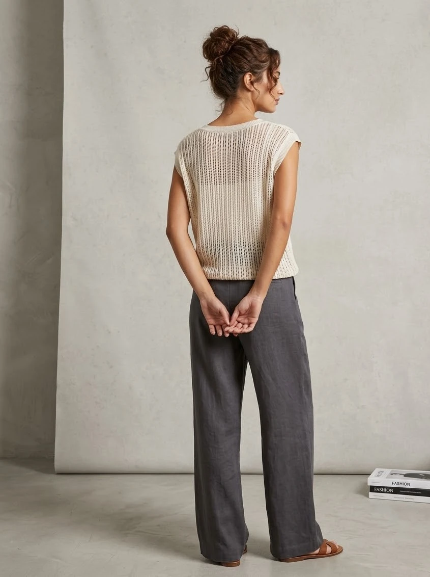 KADIN MEVSİMLİK V YAKA KETEN SÜVETER