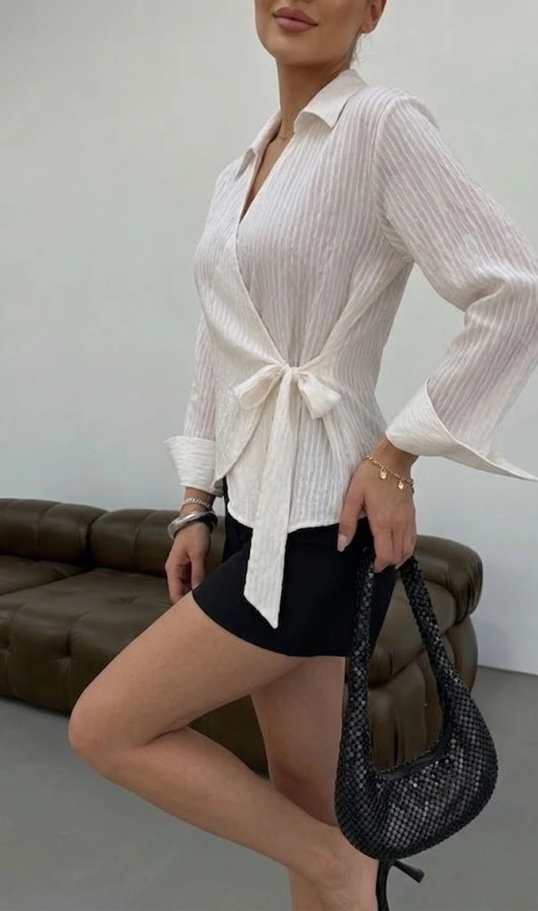 MODAL KUMAŞ YANDAN BAGLAMA DETAYLI GÖMLEK