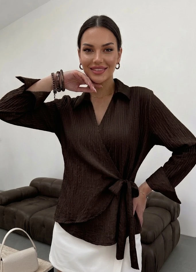 MODAL KUMAŞ YANDAN BAGLAMA DETAYLI GÖMLEK