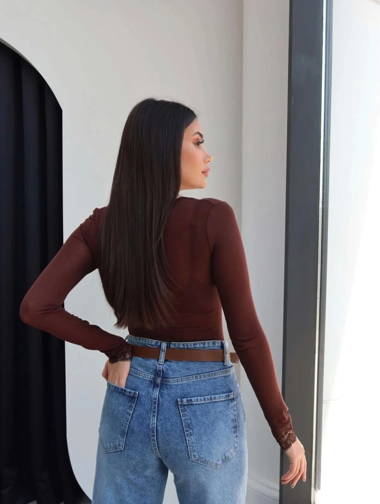 DANTEL YAKA KAŞMİR KARISIMLI BLUZ