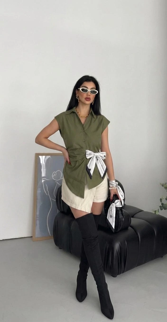 YANDAN BAĞLAMALI GÖMLEK