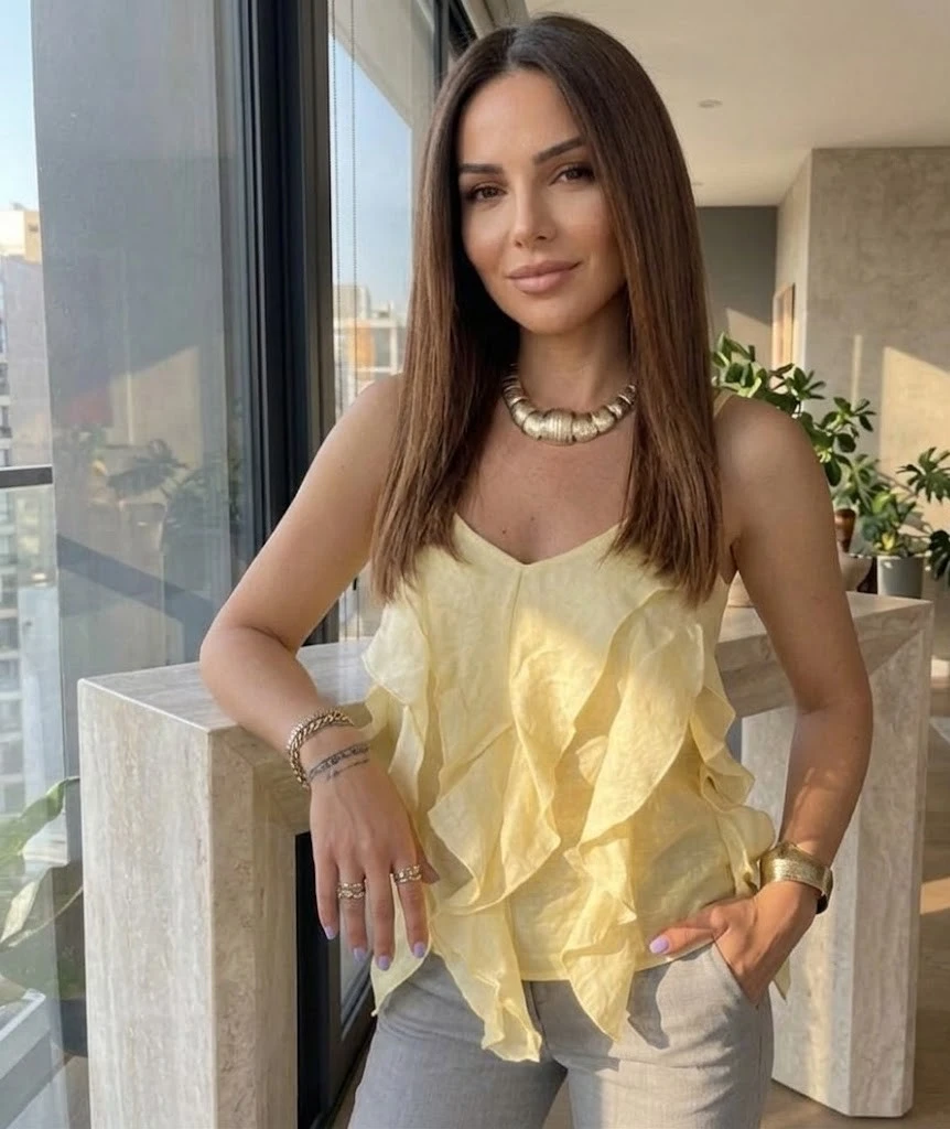 YENİ SEZON TENZEL KUMAŞ ASKILI FIRFIRLI BLUZ