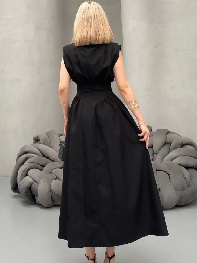 MİDİ BOY DRAPE DETAYLI ELBİSE