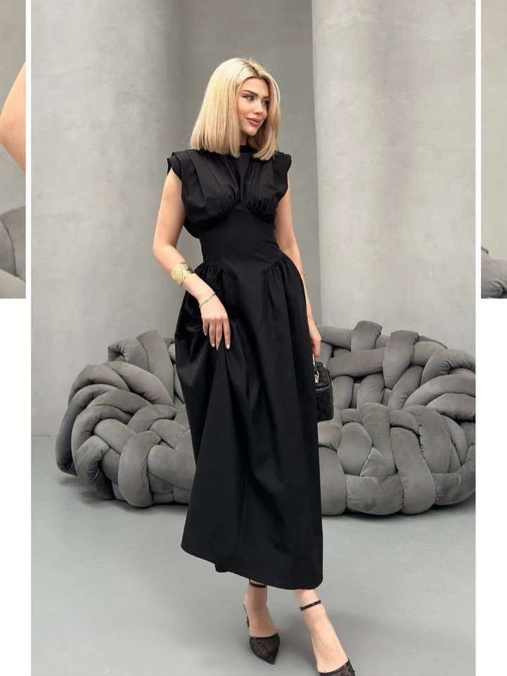 MİDİ BOY DRAPE DETAYLI ELBİSE