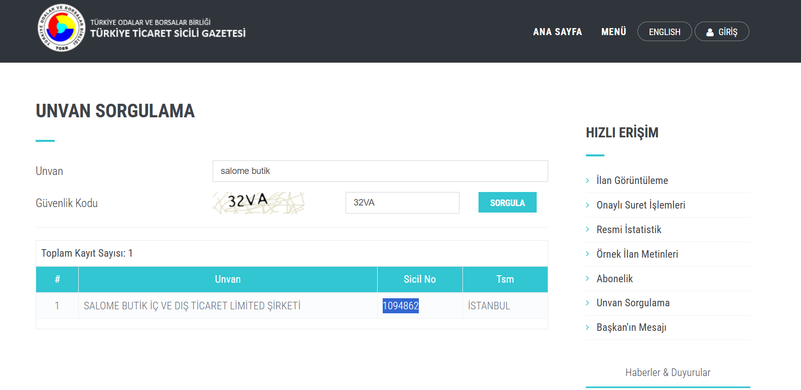 Ticari Sicil Belgesi